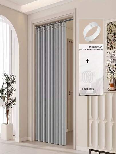 1pc Black Magnetic Pleated Folding Door Curtain, Vertical Pleated Window Curtain With Thermal Insulation And Heating Function, Suitable For Bedroom, Corridor, Sliding Door, Room Divider, Great For Home Decor