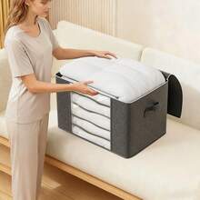 6-Piece Storage Box, Classic Comforter Bag, Organizer Bag With Handle, Transparent Window, Sturdy And Durable, Foldable And Stackable, Suitable For Storing And Organizing Clothes And Comforters - màu đen - Xem 2