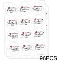 96张心形“父亲节快乐”圆形贴纸 - 父亲节完美之选，向您最亲爱的爸爸表达无尽的爱与祝福，1.8英寸礼品包装标签 - 圓形 - 查看 4