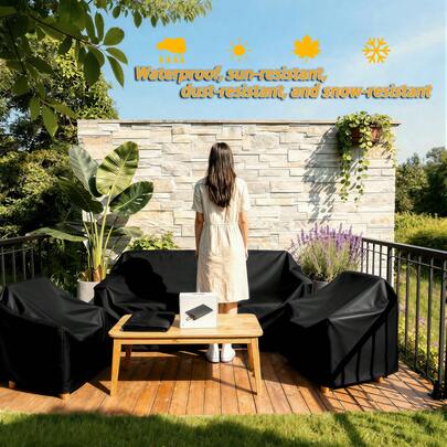 Funda para muebles de patio de poliéster 210D de alta resistencia - Funda para sofá y silla, impermeable, a prueba de polvo, resistente a los rayos UV, resistente al desgarro, a prueba de viento, duradera, con cordón ajustable, para jardín, patio, balcón, sala de estar - Protección contra todo tipo de clima