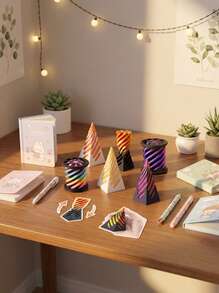 POKOJA LAND 1个/2个可翻转螺旋圆锥圆柱形3D打印玩具，螺旋结构桌面装饰，生日派对礼物，青少年小玩意，陀螺减压玩具 - 彩色 - 查看 3