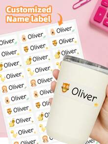 1-240 piezas Pegatinas de papelería personalizadas - Etiquetas con nombre personalizadas, pegatinas con texto personalizado, pegatinas resistentes al agua y al aceite, pegatinas transparentes, etiquetas reutilizables sin planchar, pegatinas con patrones de animales de dibujos animados, perfectas para loncheras de estudiantes, papelería - Estilo 1 - Ver 2
