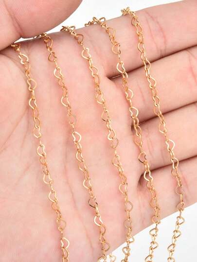 1m/2m 18K Gold Plated Hollow Heart Shaped Chain, Suitable For DIY Bracelet/Necklace/Anklet Decoration, Vintage Tassel Headpiece Handmade DIY Accessories