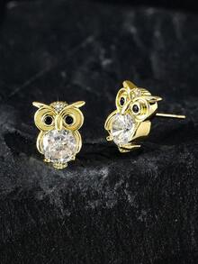 1 par de pendientes de aro con diseño de cabeza de leopardo con circonita completa, y 1 par de pendientes de botón con diseño de búho de lujo con circonita de cobre, en colores dorado y plateado, con diseño único de esqueleto de escorpión, adecuados para uso diario y de fiesta, unisex - Multicolor - Ver 4