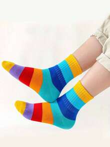 5双装女童彩虹中筒袜 - 彩色 - 查看 3
