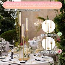 20Pcs 33.8inch Gold Metal Candlestick Holder With Acrylic Lampshades,3 Arm Candelabra Centerpieces For Wedding,Graduate Ceremony,Birthday Party Event Decor (Not Included LED Candles) - 金燭台 - 查看 6