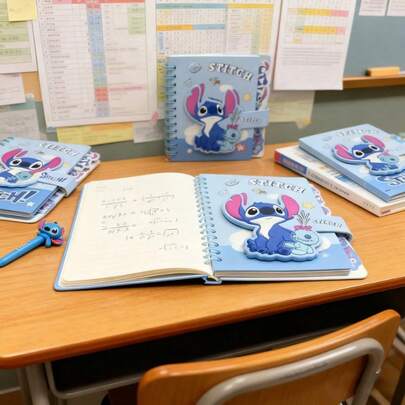 1pc/2pcs/4pcs Stitch Notebook, Cartoon Character Stitch Classified Divider Notebook, Cute Stitch Coil Bound Notebook A7 Size, Kawaii Stitch Card Square Classified Coil Notebook