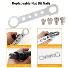 3 PiecesIndustrial Rivet Gun Adapter Kit - Converts Drill/Screwdriver To Riveter | Heat-Treated Alloy Steel, Interchangeable 2.4-6.4mm Rivet Heads + Wrench & Handle | Compatible With DEWALT/Makita Drills | Ideal For Riveting Projects - Aluminum Alloy Adapter Kit - View 3