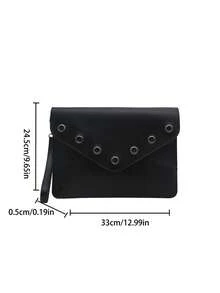 春季新款时尚简约手拿包，休闲通勤信封包，独特铆钉设计小方包，女士款 - 黑色 - 查看 5