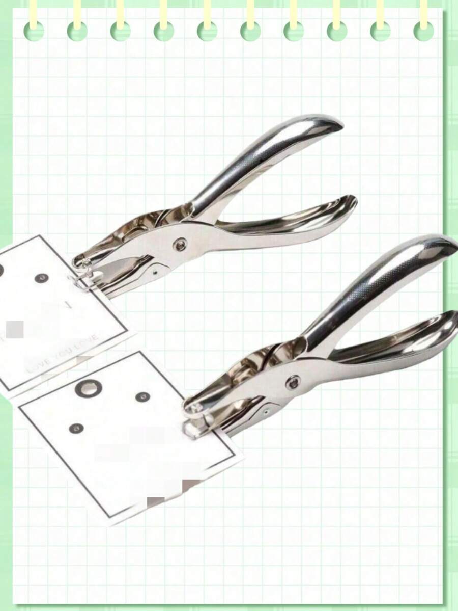 Single Hole Punching Pliers With A Hole Diameter Of 6mm/3mm, Metal One Handed Punching Machine, Portable Mini Punching Machine, Suitable For Paper And Cards, Manual Punching Machine, Circular Folder, School Supplies - Silver - View 1