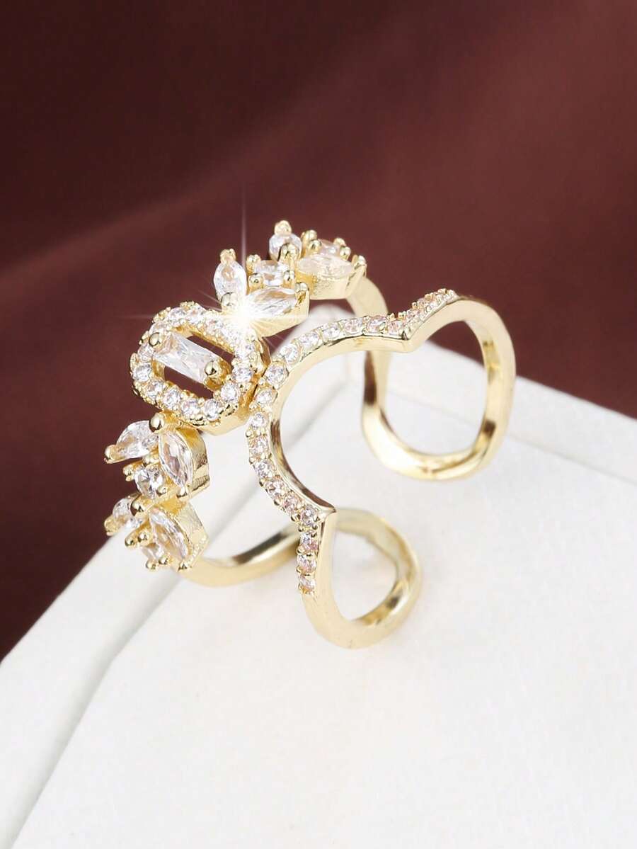 1枚独特植物叶片造型设计立方氧化锆镶嵌女士时尚中指戒指 - 彩色 - 查看 1