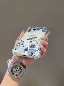 1pc Fashion Creative Floral & Letter Transparent TPU Shockproof Phone Case, Suitable For Apple XS/XS Max/XR/11/12/13/14/14 Plus/15/15 Plus/16/16 Plus/17, Can Be Given As Holiday Gift For Boyfriend/Girlfriend - Clear - View 5