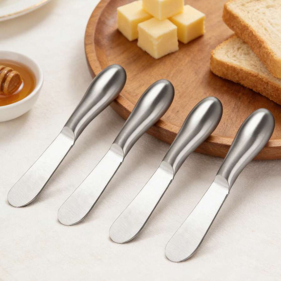 Bộ 4 dao phết bơ bằng thép không gỉ, bộ dao đa năng dùng để phết bơ/phô mai, thích hợp cho việc phết, cắt phô mai, bày đồ nguội, làm mứt, nướng bánh và sử dụng hàng ngày trong nhà bếp. - Bạc - Xem 1