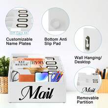 Rustic Mail Organizer For Desk, Mail Holder File Organizer Wall Mount, Office Accessories Mail Organizer Countertop With Removable Partitions, Desk Organizer For File Paper Folder - White - View 5
