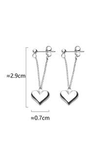 1 Pair S925 Sterling Silver Minimalist Romantic Heart Tassel Earrings, Unique Design Delicate Heart-Shaped Long Earrings, Versatile For Daily Wear, Elegant Gift - Love - View 8