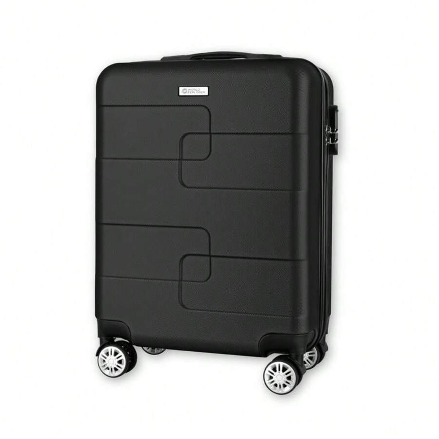 55x40x20cm ABS Hard Shell Cabin Suitcase 30L 34L 360° Spinner Wheels Combination Lock - Black - View 1
