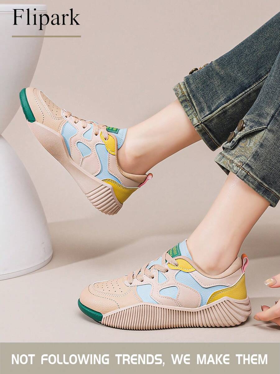 Flipark Sapatos em formato de biscoito com blocos de cores de macarons! Solas grossas, macias e flexíveis + patchwork delicado, um visual atraente para o dia a dia e para usar ao ar livre, extremamente confortáveis de usar. - Baby Azul - Ver 1