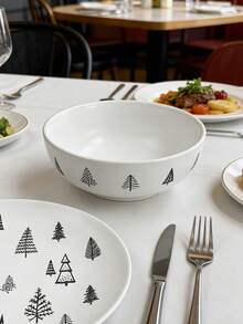 1Pc Creative Ceramic Rice Bowls,5.5-Inch Small Soup Bowls,Modern Christmas Tableware,Christmas Tree Pattern Bowls For Family Meals - Multicolor - View 4