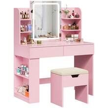 Devoko Dressing Table With LED Lighting, 3 Colors With Adjustable Brightness, Dressing Table With Mirror For Make-Up, Cosmetic Table With Adjustable Shelves, 2 Drawers, Modern, White - View 3