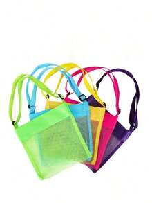 1pc Adjustable Strap Mesh Beach Bag - Polyester Shell Collecting Bag For Collecting Seashells Etc. - Ideal For Beach Trips, Outdoor Activities, Outdoor Gear |   Mesh Material, Beach Accessories - 彩色 - 查看 3