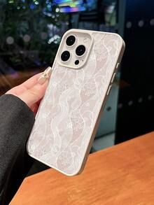 1pc Elegant Light Pink Lace Floral Pattern Phone Case, Beige Frame Transparent Back Cover Shockproof Protective Shell, Suitable For IPhone17/16/15/14/13/12/11/Pro/Pro Max/Plus, Perfect Gift For Family, Couples, Friends - Multicolor - View 5