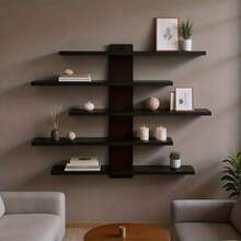 Wall-Mounted Five-Tier Display Rack, Suitable For Collecting Handicrafts And Small Ornaments, Living Room And Bedroom Decorative Storage Rack, Multi-Functional Ornament Storage Rack, Ideal For Collecting Statues And Small Figurines, Decorative Shelf. - màu đen - Xem 2