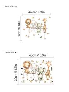 1张多尺寸PVC可移除墙贴，图案包括大象、长颈鹿、狮子、恐龙、太空星球、火箭、建筑工具等卡通恐龙派对元素，蓝色恐龙草地白色云朵动物墙贴，适用于卧室、客厅、餐厅、书房等家居墙面装饰。 - 多款式 - 查看 7