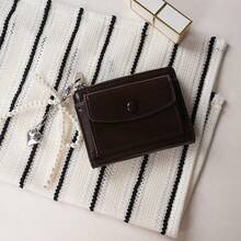 银色裂纹皮革仿珍珠吊坠短款钱包简约双折拉链开合多卡位皮革钱包女士钱包迷你钱包钱包秋季小钱包可爱钱包秋季腕带钱包 - 彩色 - 查看 16