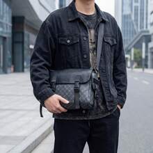 New Plaid Multi-Pocket One Shoulder Messenger Bag, Large Capacity Storage, Adjustable Strap, Men's Backpack - Black - View 8