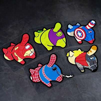 5pcs Set: Marvel Iron Spider-Man, Cute Kitty Cartoon Stickers, Waterproof Reflective Stickers For Electric Motorcycles And Car Helmets, Waterproof And Sunproof, Easy To Apply. Marvel Car Gas Tank Stickers With Cute Cartoon Patterns, Wide Coverage And Strong Protection, Instantly Refreshing Your Beloved Car.