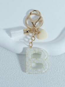 Shiny Marble Texture Uppercase English Resin Letter Set (26 Letters), 18K Gold Plated Lobster Clasp Chain Flat Ring 3 Pieces Set, Fashionable & Casual, Can Be Used As Cup Chain, Bag Chain, Phone Hanging Chain, Perfect For Birthday, Christmas Gifts, Car Accessories, Bag Charms, Campus Style, Gothic Style, Y2K Style - Beige - View 33