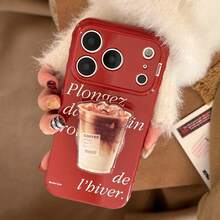 GUCADI 1pc Maple Sugar Red Simple White Text [Glossy Finish] + Coffee Holder Compatible With IPhone 17 Pro Max Phone Case, 16 Holder, 15 Transparent, 11, Year Of The Rabbit New Year, 14, Girly, Retro, Geometric, Korean Style, Minimalist, Niche, Ins Style - Maple Syrup Red - View 3