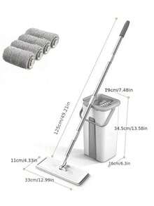 一套家用清洁拖把水桶套装，包含2个拖把垫、免手持平板拖把、带拖把的水桶，干湿两用，适用于瓷砖、大理石、硬木地板清洁，清洁用品，清洁工具，圣诞礼物 - 白色 灰色 - 查看 17