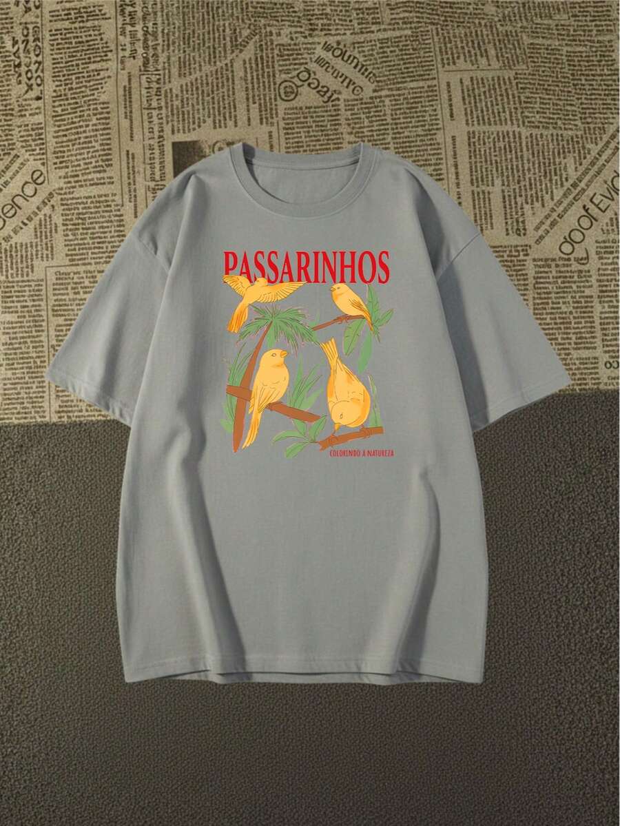 Camisa Camiseta Algodão Premiun Passarinhos Exclusivo 2026 - Cinza - Visão 1
