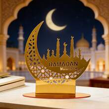 1pc Ramadan Table Decor, Crescent Moon Castle Desktop Decoration, Eid Mubarak Acrylic Ornament, Suitable For Ramadan, Eid Al-Fitr Islamic Holiday Party Home Dining Table Art Craft Decor - Multicolor - View 5