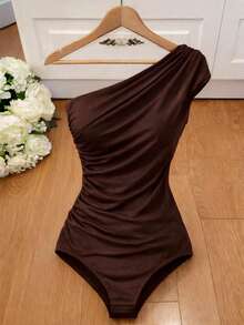 One-Shoulder Bodysuit In Supplex Fabric, Fits Sizes S To L, A Versatile Piece On  For 2026. - 鏽棕色 - 查看 2