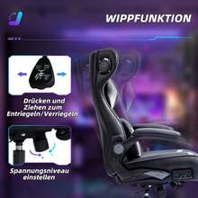 Gaming Chair With Rocking And Swivel Function, Ergonomic Computer Chair, Height Adjustable, Swivel Office Chair With Speakers, Load Capacity Up To 120 Kg, Black And Grey - Black - View 6