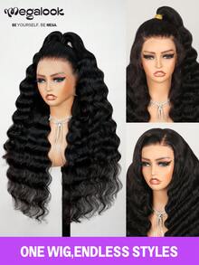 MEGALOOK 30英寸蓬松波浪蕾丝前假发，100%真人发丝，13x4蕾丝，透明蕾丝，蓬松卷曲蕾丝前假发，真人发丝，预先拔毛，自然发际线，长款假发 - 自然外观，日常佩戴，适合办公室、僵尸新娘、万圣节派对、Y2K风格、度假装扮、户外角色扮演、校园、学校假期、圣诞节派对、婚礼、节日等场合，适合女性佩戴。 - SNatural - 查看 5