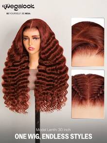 MEGALOOK 30英寸 #33 红棕色 100% 真人发长款蓬松波浪假发 13x4 蕾丝前假发 红色蓬松卷发假发，透明蕾丝，自然发际线，真人发假发 - 自然逼真，适合日常佩戴，可打造办公室、僵尸新娘、万圣节、派对、Y2K 风格、度假、户外角色扮演、校园、学校假期、圣诞节、派对、婚礼、节日等各种场合，适合女性佩戴。 - S33 - 查看 5