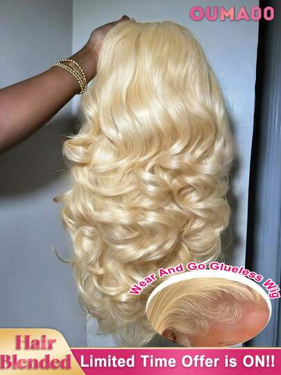 13x4 HD Lace Front Wig Human Blended Hair Body Wave 34 Inch - 200% High Density Pre-Plucked Glueless Frontal Wig For Women, Natural Look & Feel, No Glue Easy Install, Ready To Wear Daily & Special Occasion Versatile Styling Wig