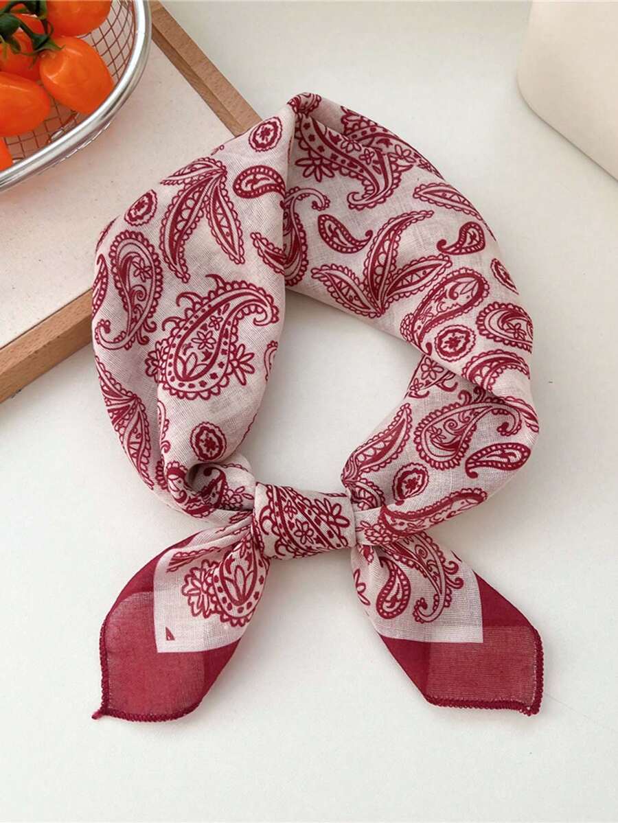 1pc 58X58CM Bandana Scarf, Women's Cashew Print Linen Headband, Neck Scarf, Suitable For Daily Use - S51155 Red - View 1