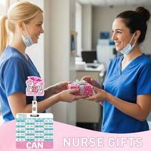 CNA Badge Reel And Buddy Pink Bow Retractable ID Nurses Badge Holder Acrylic Glitter Badge With Alligator Clip CNA Accessories For Work Gift For Hospital Coworkers Nursing - 細胞核 - 查看 4