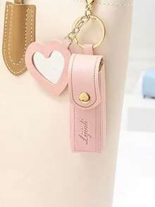 1pc Personalized Lipstick Keychain With Mirror, Customizable Name Lipstick Pouch, Bridesmaid Gift, Valentine's Day Gift - Multicolor - View 3