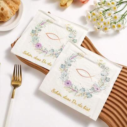 33*33厘米，20/40张/包，双层鲜花花环和简约鱼形图案餐巾纸，营造欢乐气氛，适合生日派对、家庭聚会、酒店和咖啡馆等场合。