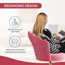 Homeoffice Stuhl,Schminkstuhl,SamtStuhl Blütenblatt-Rückenlehne 360° drehbar Höhenverstellbar Bürostuhl ergonomisch für Arbeitszimmer Schlafzimmer,bis 120kg belastbar - Pink - Übersicht 4