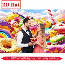 2D Flat Dessert-Themed Party Backdrop, Colorful Pastries And Sweet Treats Photography Background, Large Fabric Banner For Celebrations, Ideal For Birthdays, Baby Showers, And Photo Shoots, Cheerful Decoration With Cupcakes, Donuts, And Fresh Fruits, Perfect For Indoor Events - Multicolor - View 7