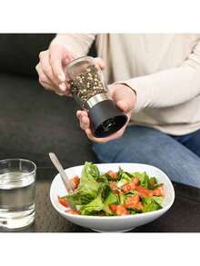 1PC Manual Pepper Grinder Bottle,Kitchen Sea Salt Pepper Coffee Grinder Stainless Steel Household Manual Glass Grinder, For Cooking Table RV BBQ, Black And White Kitchen Decor And Accessories,Capacity 100ML - 黑色 - 查看 6