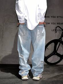 Quần jeans nam phong cách đường phố dáng rộng, thoải mái - Thời trang thường ngày, phù hợp với mọi lứa tuổi/toàn cầu/đa năng. - Rửa trung bình - Xem 2