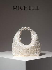 Women's Handbag, Glitter Bag, Pearl Bag, Party Dress, Ball Gown Bag, Ball Gown Accessories, Wedding Supplies, Elegant Women's Wallet, Women's Gift, Valentine's Day (Random Pattern) - Beige - View 1