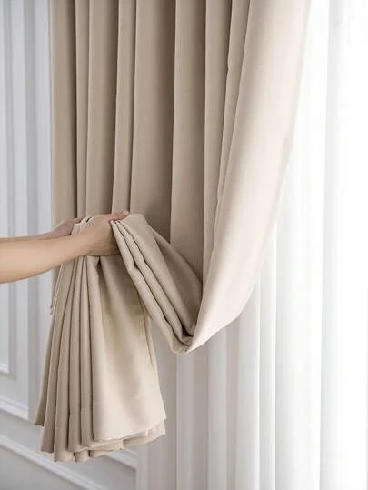 1 Pack Beige Faux Silk Blackout Curtains, Rod Pocket Top, Easy Installation, High-Precision Polyester Material, Soundproof, Thermal Insulation, UV Protection, Darkens Room, Modern Minimalist Home Privacy Decor, Suitable For Bedroom, Living Room, Office, Partition, Balcony
